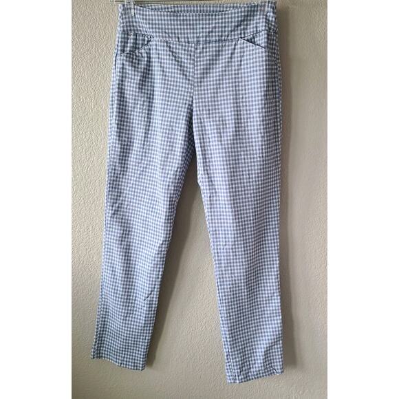 ATTYRE Gingham Cigarette Pull On‎ Pants Women 8 Blue Retro 50s Rockabilly Picnic - Picture 1 of 9